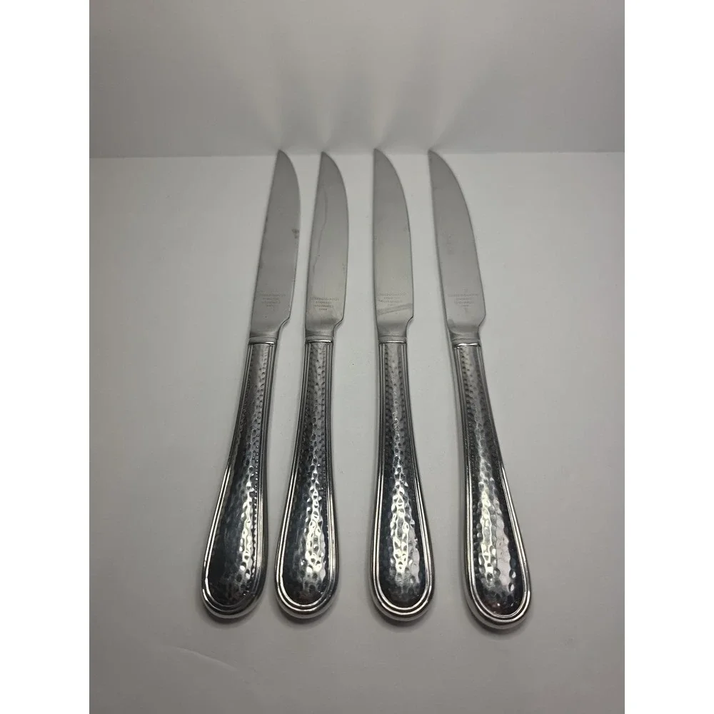 Reed & Barton ~ OLDE ENGLISH ~ Hammered Steak Knives Set of 4 Stainless Serrated